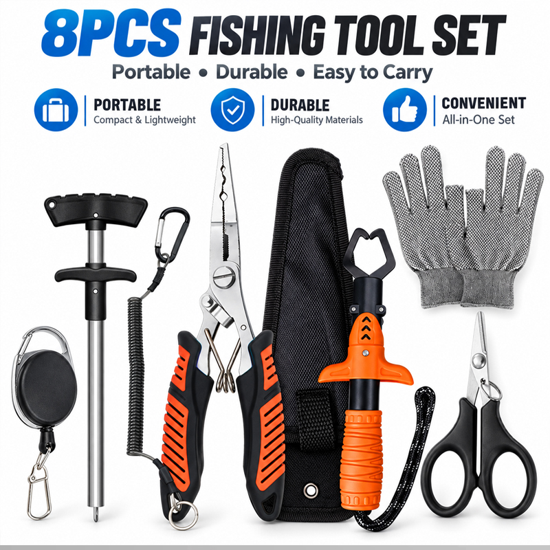 Fishing Hook Remover - プロ仕様の多機能フィッシングプライヤーセット。魚の口を挟むためのグリップ、フック外し、釣り糸カッター、釣り用ハサミが付属。釣り愛好家向け。